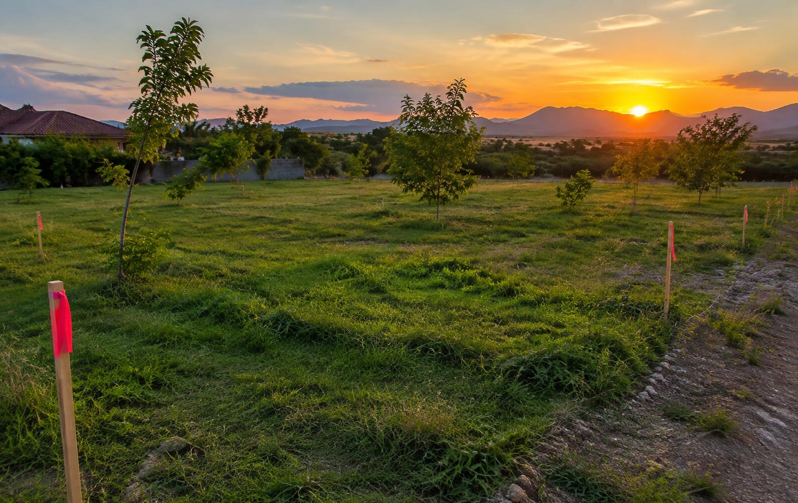 Lote residencial delimitado al atardecer